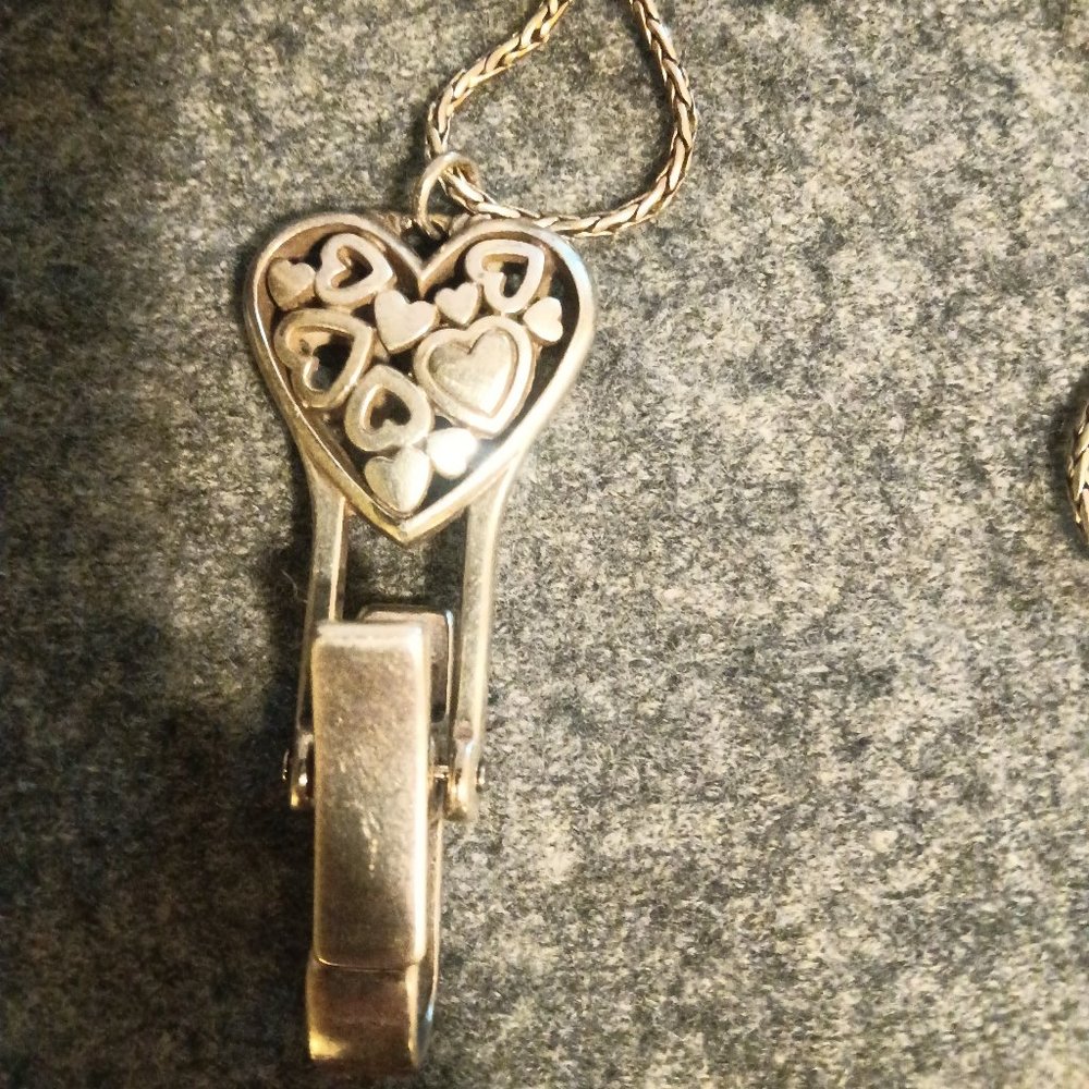 Silver Floating Heart Badge Clip Necklace